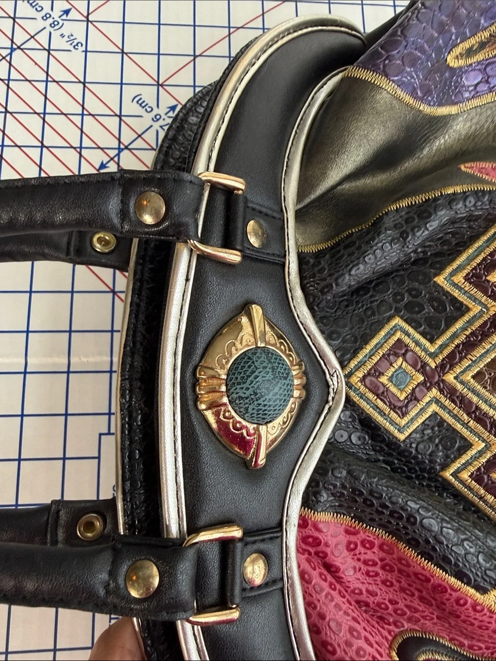 Vintage 90s NAS Bags Patchwork Maximalist Embossed Satchel Purse
